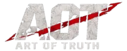 Art of Truth logo: distressed ACT letters cut by a red slash