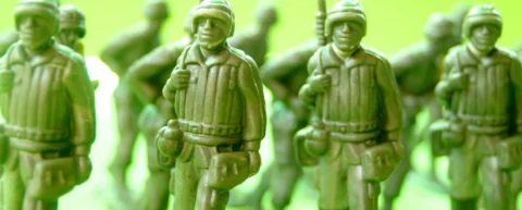 Strategic restraint concept illustration showing military leaders making tactical decisions
