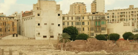 Ancient ruins evoking the Library Alexandria destruction over centuries