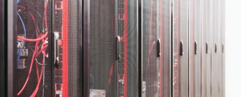 Rows of GPU servers in a modern data center