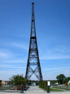 Historic radio tower representing false flag history and the Gleiwitz incident