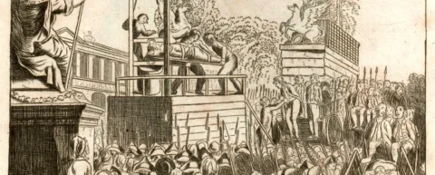 Illustration depicting guillotine history during the French Revolution