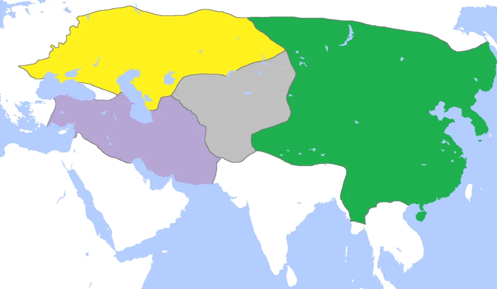 Map of the Mongol Empire divided into four khanates in 1300