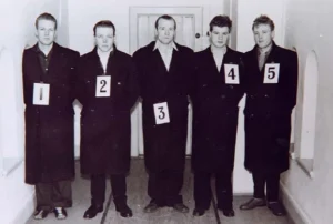Police lineup photo array showing eyewitness misidentification procedure