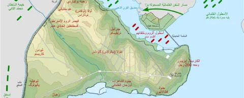 Map or diagram of the 1453 siege of Constantinople and Ottoman assault on the city walls
