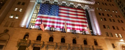 Credit rating agencies headquarters in a financial district skyline