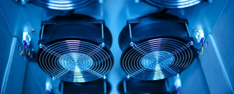 High-capacity cooling fans inside server hardware