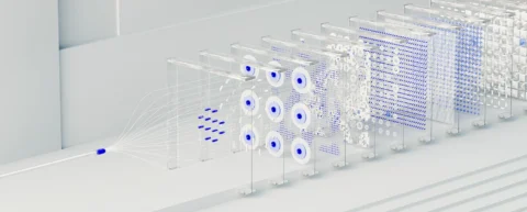 Abstract visualization of the synthetic data bottleneck in AI training