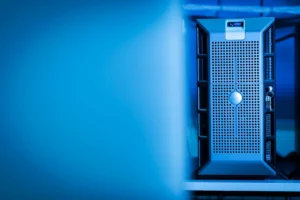 Rows of servers in a modern data center.