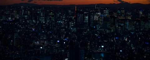 Dramatic Tokyo cityscape evoking Japanese monster movies