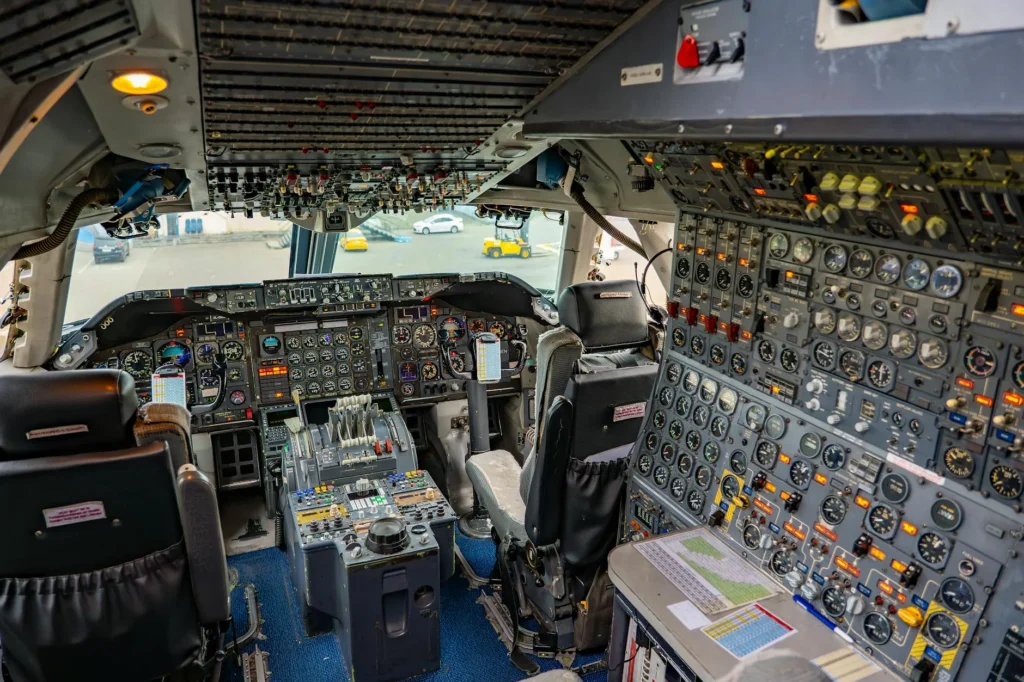 Modern aircraft cockpit showcasing fly-by-wire systems and digital flight controls