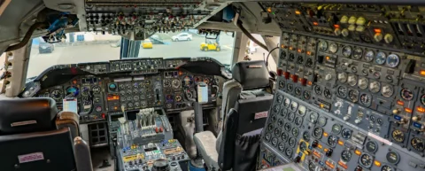 Modern aircraft cockpit showcasing fly-by-wire systems and digital flight controls