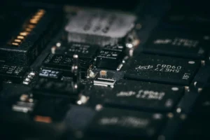 Semiconductor chips on a circuit board illustrating chip export loopholes