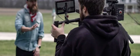 Documentary film camera and production equipment representing prestige true crime filmmaking