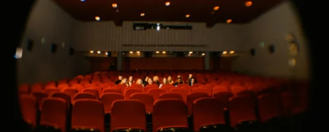 Cinema audience watching a film, representing the Bechdel Test's examination of female representation on screen