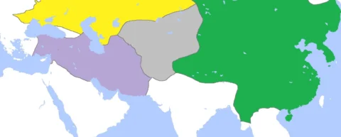 Map of the Mongol Empire divided into four khanates in 1300
