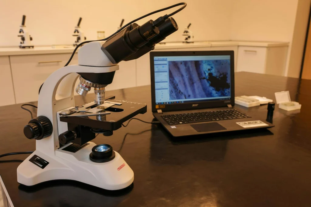 Forensic data recovery specialist examining digital evidence in laboratory