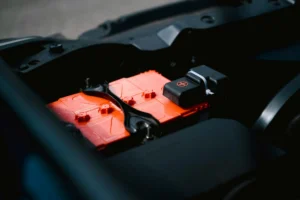 Close-up of EV battery energy density cells in a modern electric vehicle pack