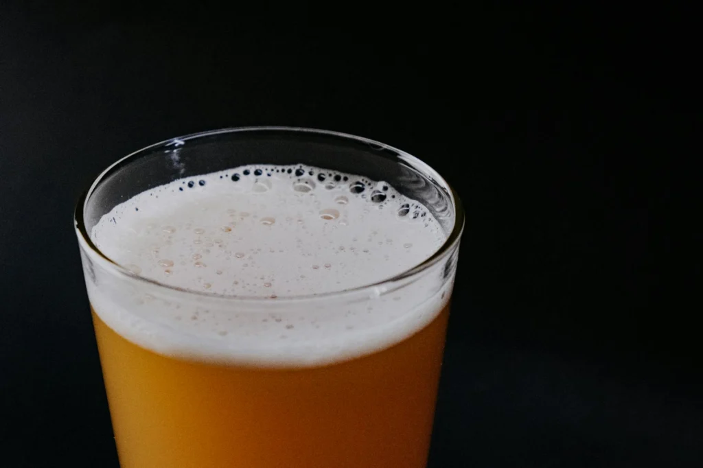 Microscopic view of fermentation biochemistry showing yeast cells producing bubbles
