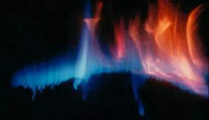 Close-up of flame illustrating combustion chemistry in action