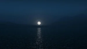Full moon rising over ocean waves illustrating lunar tidal forces