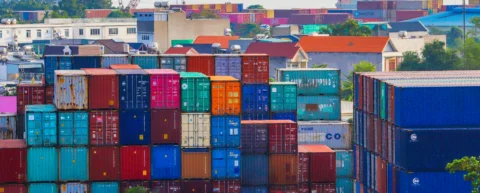 Shipping containers illustrating supply chain decoupling challenges