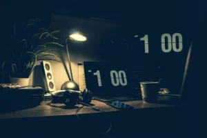 Late night television studio desk illustrating the Daily Show effect on political news