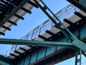 Elevated subway tracks in New York City where subway surfing deaths occur