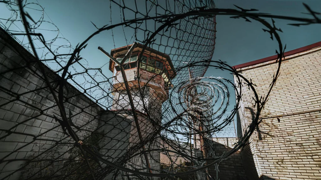 Border surveillance technology towers monitoring desert terrain