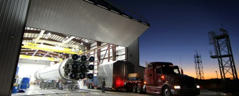 Rocket cargo logistics concept with a launch vehicle prepared for transport