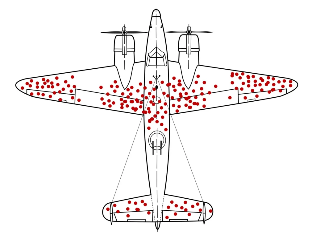 Bombardier de la Seconde Guerre mondiale illustrant le concept de biais de survivance dans l'analyse militaire