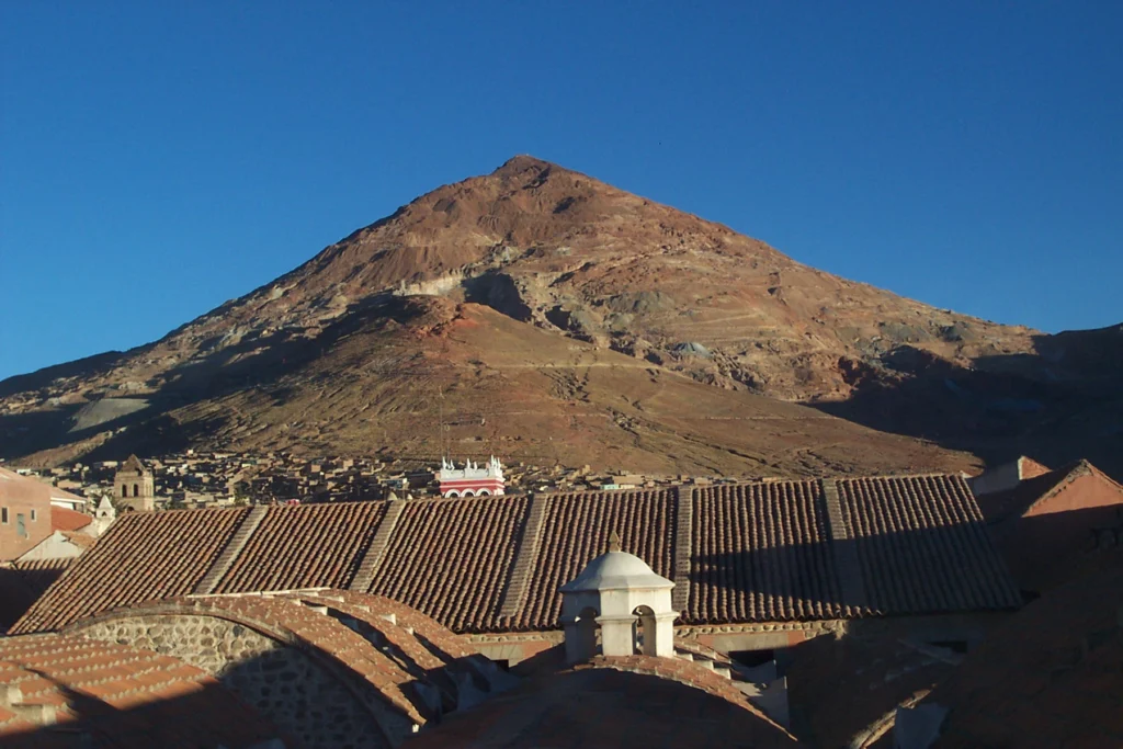 Cerro Rico silver mountain at Potosi, an engine of colonial extraction