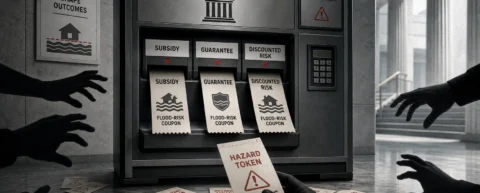 Symbolic illustration of perverse incentives in government policy rewarding risky behavior