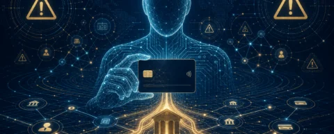 Editorial illustration of agentic AI risk in digital banking payments